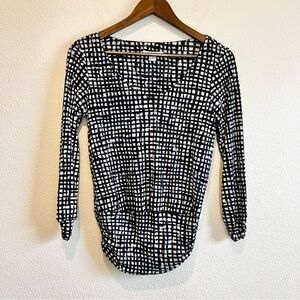 Pendleton Women’s M Blue Check Mesh Ruched Blouse Lightweight Stretch Classic